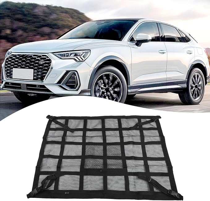 Large Capacity Car Ceiling Mesh Roof Storage Bag Breathable Luggage Net For SUVs Vans Trucks And Cars (90x65cm)