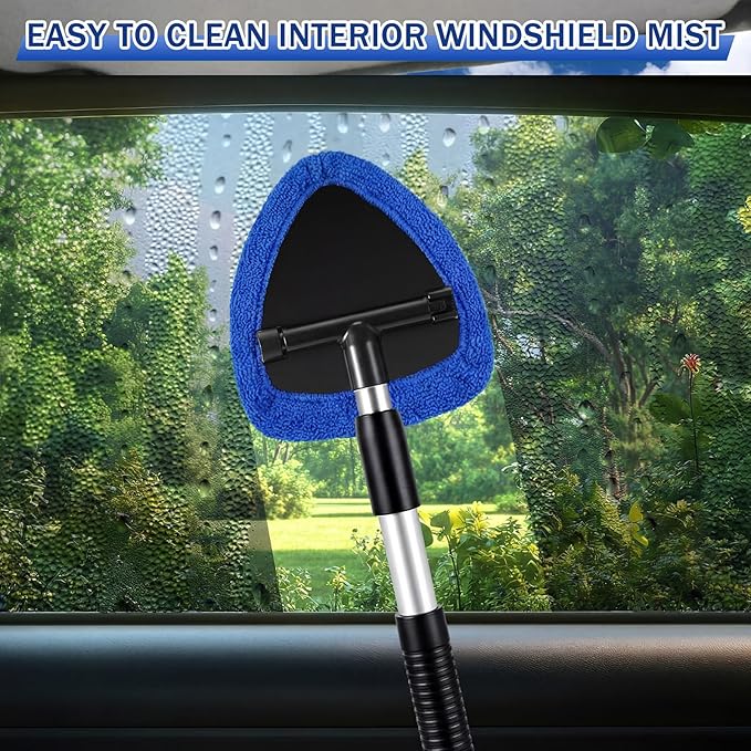 FoldTier 8 Pcs Car Windshield Cleaner Kits with Extendable Handle, 5 Microfiber Towel Pads, 1 Brush, 1 Empty Spray Bottle for Auto Glass Wiper Suvs Rvs & Home Windows(Blue)