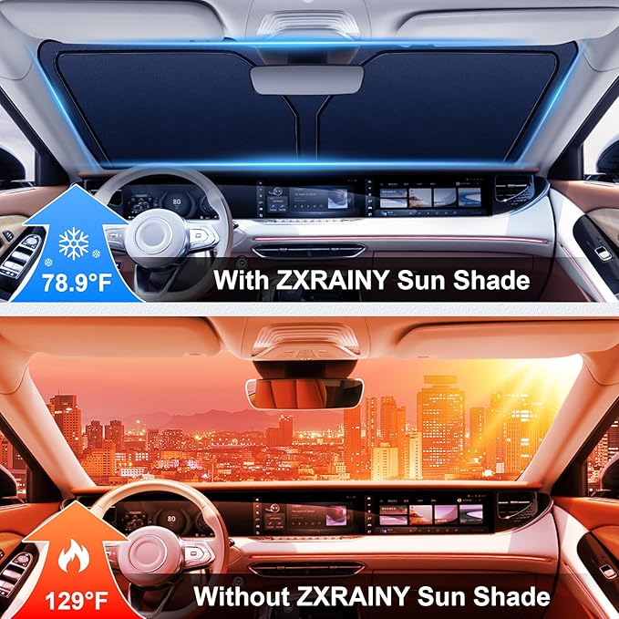 Car Windshield Sunshade Universal Sun Visor Front Window Shades, Foldable Reflective Fits Cars, SUV, Sedan, Interior Car Automotive Accessories for Summer (59" x 33")