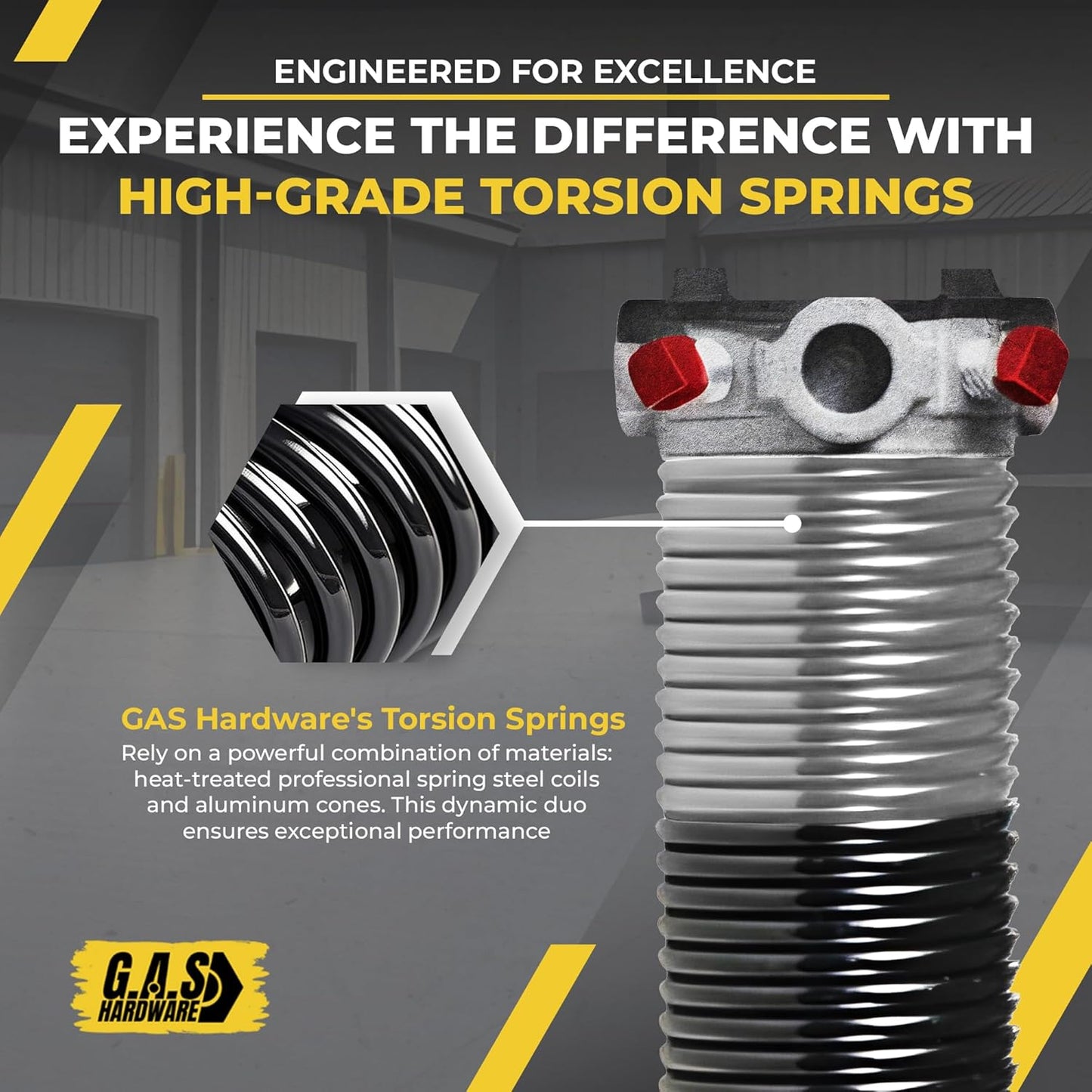 Garage Door Torsion Spring 295x2x49 Torsion Springs for Left Side of Garage Door with 1" Steel Bearing, Gloves, and Winding Bars Precision E-Coating 5-Year Warranty Minimum 30,000 Cycles (Red Cone)