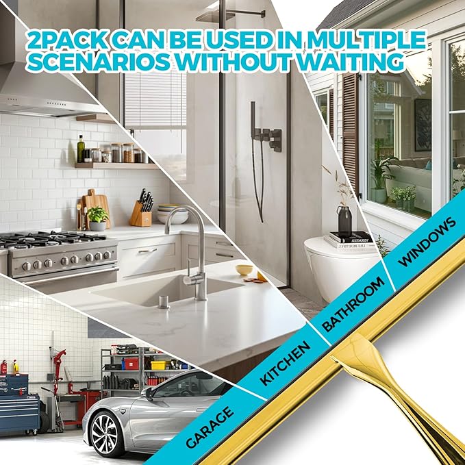 ALFLOD 2PACK All-Purpose Shower Squeegee for Shower Doors, Bath Linen Sets, Tile Shower Walls, Bathroom, Window, Glass and Car Windshield, Mirrors and Kitchen-Stainless Steel, 11.8-Inch Golden
