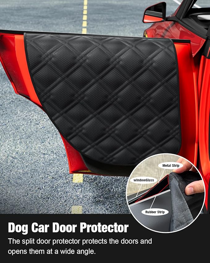 Dog Car Seat Cover for Back Seat Compatible with Tesla Model Y — Hard Bottom Pet Travel Hammock with Seat Extender, Waterproof Backseat Dog Cover with Door & Headrest Protectors