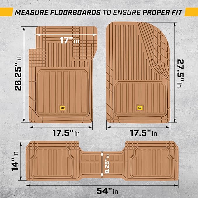 Cat® ToughLiner™ Beige Car Floor Mats - Heavy Duty Trim to Fit Floor Mats for Trucks - All-Weather Truck Accessories & Odorless Rubber Automotive Floor Mats - Car Mats & SUV Floor Liners for Car