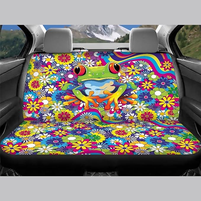 KEIAHUAN Frog Hippie Flower Car Seat Cover for Women 4 Piece Stretchy Front and Back Seat Covers Auto Interior Accessories Universal Fit for SUV Sedan and Truck