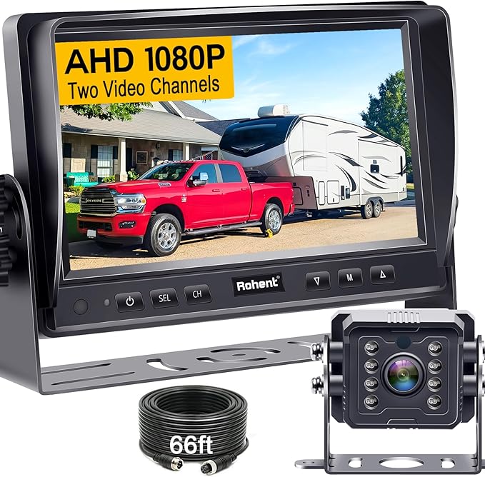 HD 1080P Wired RV Backup Camera System - with 170° Wide-Angle Lens, Night Vision, Waterproof IP69, Easy DIY Installation for RVs, Trucks, and Trailers by Rohent