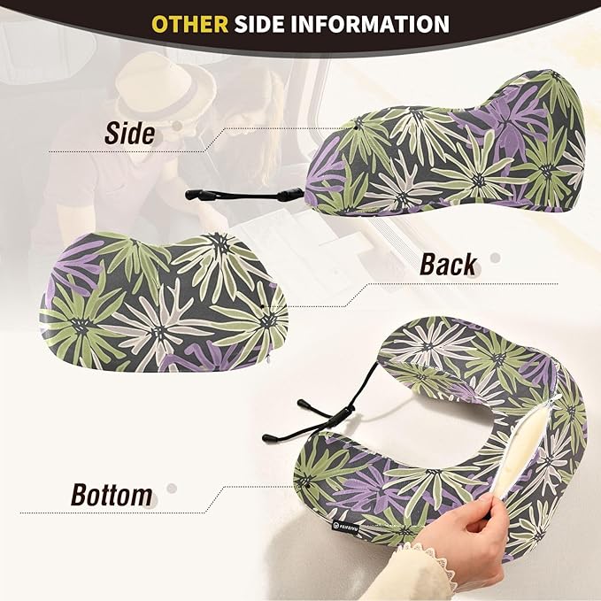 Large Wildflower Purple Portable U-Shape Travel Pillow for car Travel kit Sleeping Lumbar Support