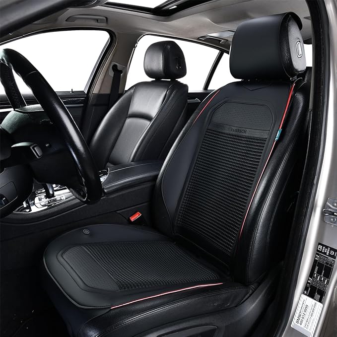 FLORICH Front Car Seat Covers Leather Seat Covers Waterproof Seat Cushion Protector Universal Fit for Cars SUV Truck Van, Black&Red, 1PCS