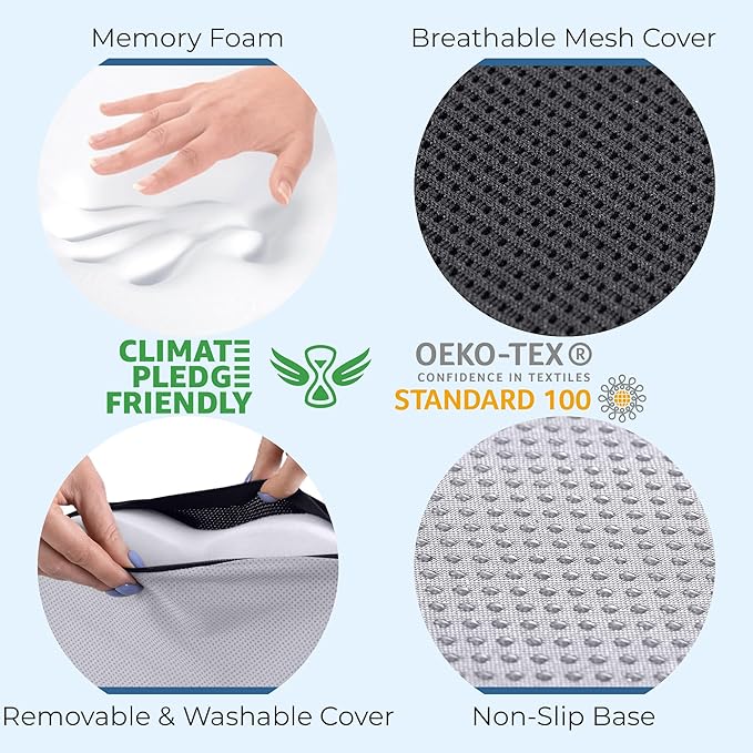 5 STARS UNITED Seat Cushion - Memory Foam Chair Cushion for Tailbone Pain Relief - Ergonomic Support for Coccyx, Sciatica & Butt - Office, Desk & Gaming Chair, Car Seat, Wheelchair, Airplane, D Gray