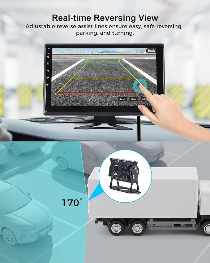 VOONOA RV Camera System with Carplay Android Auto, 5 1080P Wired Backup Camera & 10.1" HD Android 13 Touch Screen Parking Monitoring Navigation DVR BT for Semi Truck Trailer Camper Motorhome