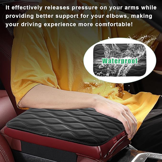 Car Center Console Pad, Waterproof Auto Armrest Seat Box Cover, PU Leather Arm Rest Protector Cushion Pad, Universal Vehicle Interior Protection Accessories for Car SUV (Black)