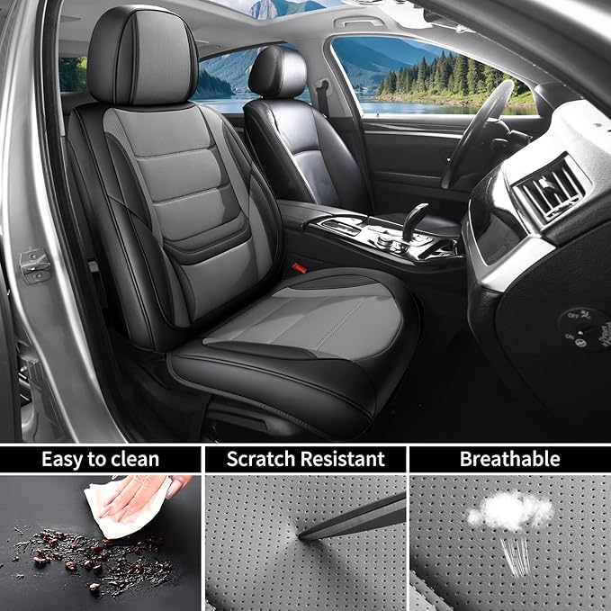 Car Seat Covers Full Set Custom Fit for Mercury Sable 1995-2009,Premium Faux Leather with Lumbar Support, Breathable, Anti-Slip & Soft Touch(blackgray,Fullset)