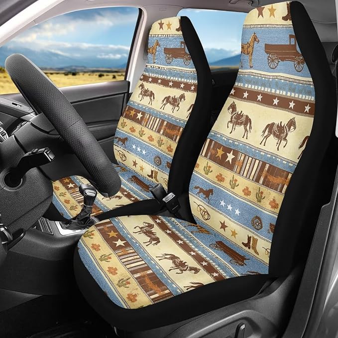 Car Seat Covers 2 Pcs Front Seats Only Interior Covers Fashion Auto Interior for Car Sedan Auto Truck SUV Easy to Install（Aztec Cowboy Print 83）