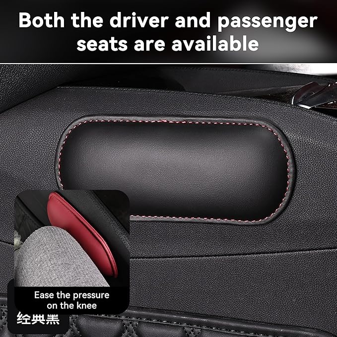 Car Center Console Knee Leg Elbow Cushion Pad, Soft Leather Door Armrest Foot Care Thigh Support Comfort Pillow, Auto Interior Accessories for Knee Pain Relief (Black/Red)