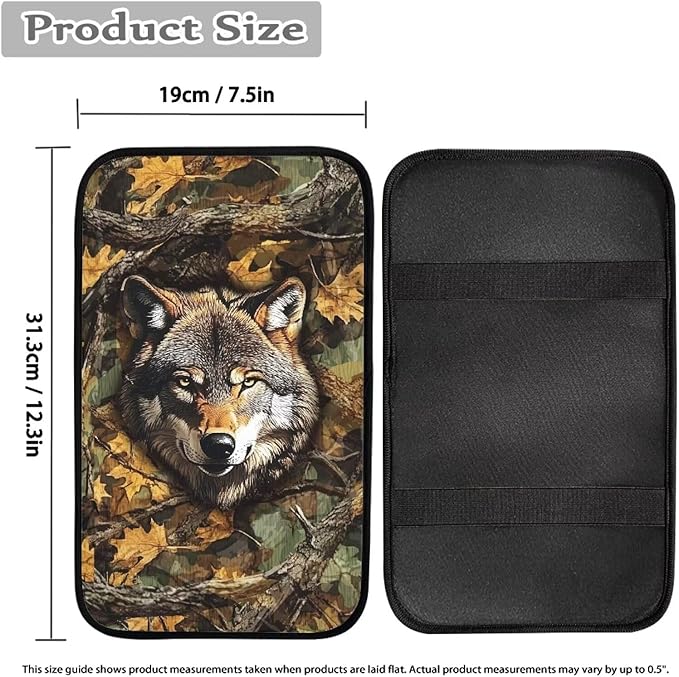 Leaves Wolf Console Center Armrest Lid Cover Protector Car Armrest Storage Box Mat Interior Accessories for Most Vehicle, SUV