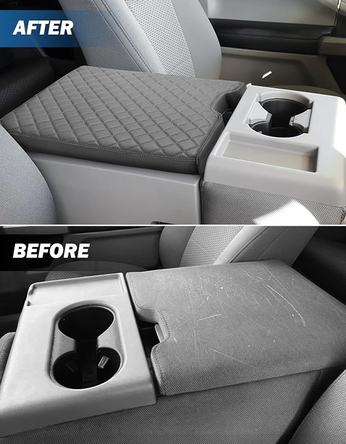JOYTUTUS Center Console Cover Compatible with 2015-2026 Ford F150, 2017-2026 F250 F350 F450 with 40/20/40 Jump Seat, Leather Armrest Cover Center Console Cushion, Gray (Jump Seat Only)