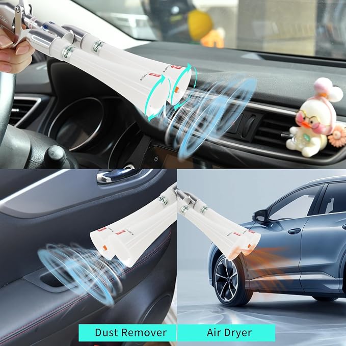 GOCCIDA Tornado Car Cleaning Gun Interior Car Air Gun Car Dust Cleaner Blower Gun,Vortex Air Cleaning Tool for Quickly Blasts Dirt and Dust from Surface(Upgraded Design with Double Nozzle)