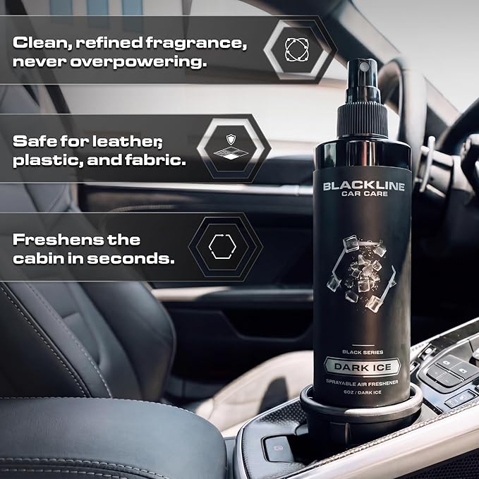 Blackline Car Care - Dark Ice Car Air Freshener, Long-Lasting, Oder Eliminator, for Cars, Trucks, SUV, or Home Use - 8 fl OZ - Air Freshener - Dark Ice Spray