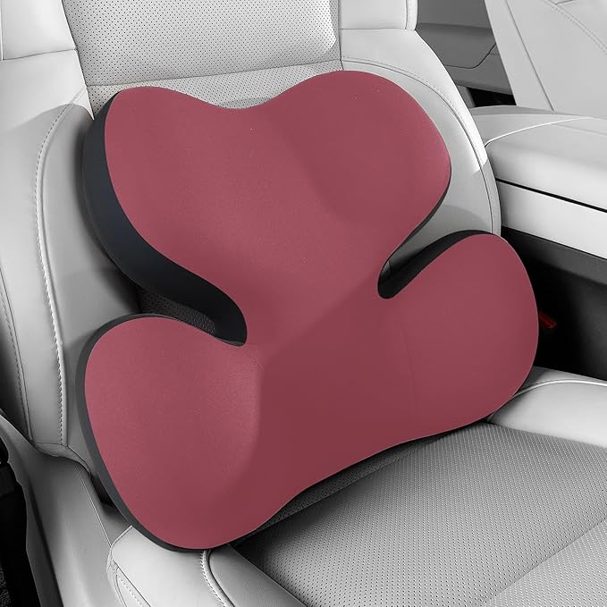 BEBAS Lumbar Support Pillow for Car, Ergonomic Memory Foam Back Cushion for Driving, Lower Back Support for Pain Relief, Lumbar Cushion for Car Seats, Office Chairs, Wheelchairs - Red