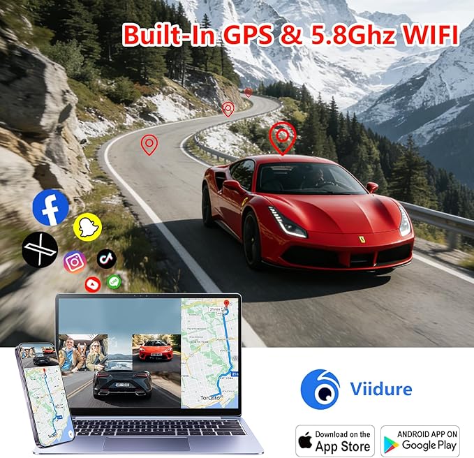 4K+2.5K+2.5K Dash Cam, STARVIS 2 Sensor, Dash Camera 3-Channel, Free 64GB Card, Dashcam with 5G WiFi GPS, G-Sensor,Loop Recording, HDR, 24H Parking Monitor, Time-Lapse Recording, 256GB Max