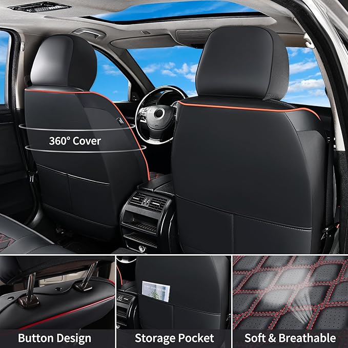 Huidasource Tacoma Seat Covers, Full Coverage Waterproof Truck Seat Cover Fit for Toyota Tacoma 2016-2023 Double & Crew Cab SR, SR5, Limited, TRD Pro, TRD Sport, TRD Off-Road (Front Pair/Black&Red)