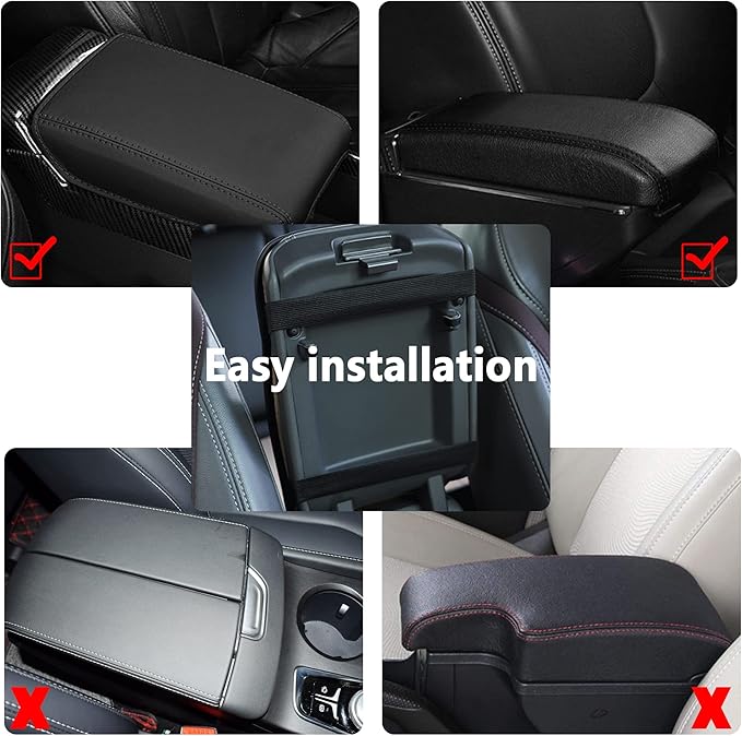 Bling Leather Car Armrest Box Cover,Car Center Console Protector with Colorful Crystal Rhinestones,Anti-Scratch Waterproof Car Armrest Seat Pad for Most Car,SUVs,Trucks (Black)