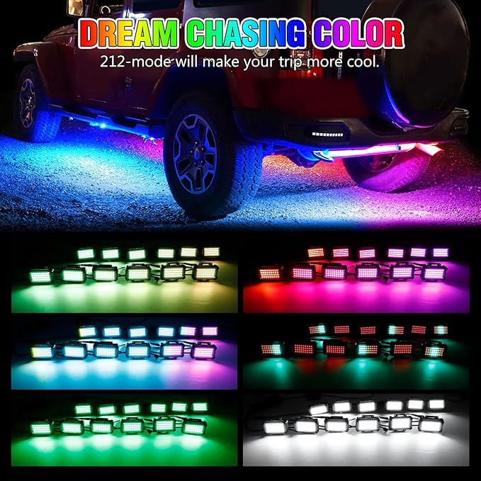 LED Rock Lights for Trucks 12pods, 212-Modes, Music Mode, Adjust Brightness & Speed RGB Rock Light for Jeep Trucks ATV UTV Offroad