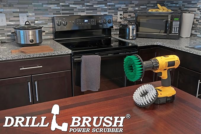 Drill Brush - Kitchen Tools - Grout Cleaner - Large Spin Brush Kit - Clean Stove, Oven Rack, Sink, Tile, Counter, Cabinets, Floors - Glass Cleaner - Upholstery, Leather, Fabric, Vinyl - Carpet Cleaner