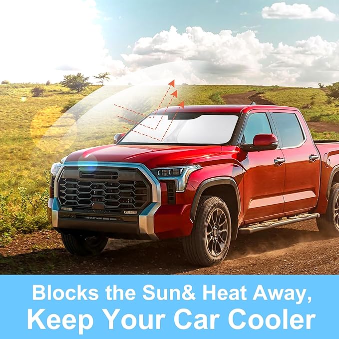 Windshield Sun Shade Custom Fit for 2022 2023 2024 2025 2026 Toyota Tundra Accessories Foldable Sunshade Sun Blocker Protect Car from Sun Rays & Heat Damage Keep Car Cooler