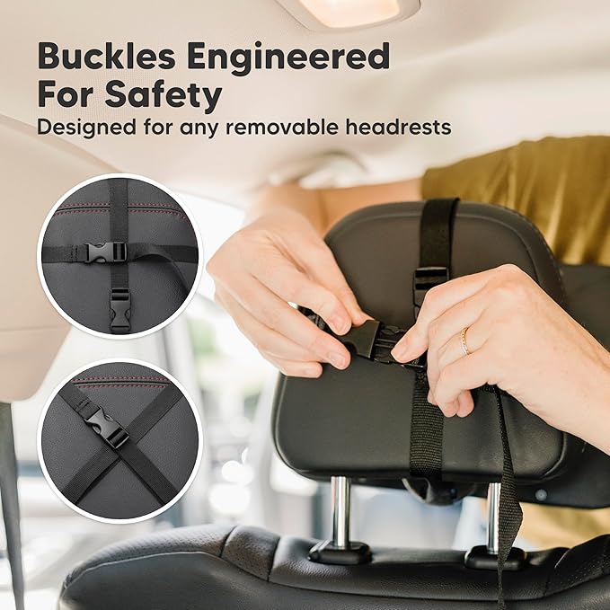 KeaBabies Shatterproof Baby Car Mirror, Backseat - Large Safety Car Seat Mirror for Baby Rear Facing, 360 Crystal Clear View, Accessories for Removable Headrest, Easy Install & Adjust (Sleek Black)