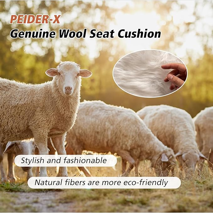 Genuine Wool Car Seat Cushion, Australian Soft Wool Auto Seat Pad Breathable and Sweat-Wicking Comfort Warm Universal Fit, 19.7''x19.7'' for Car Seats, Office Chairs, Home (Black)