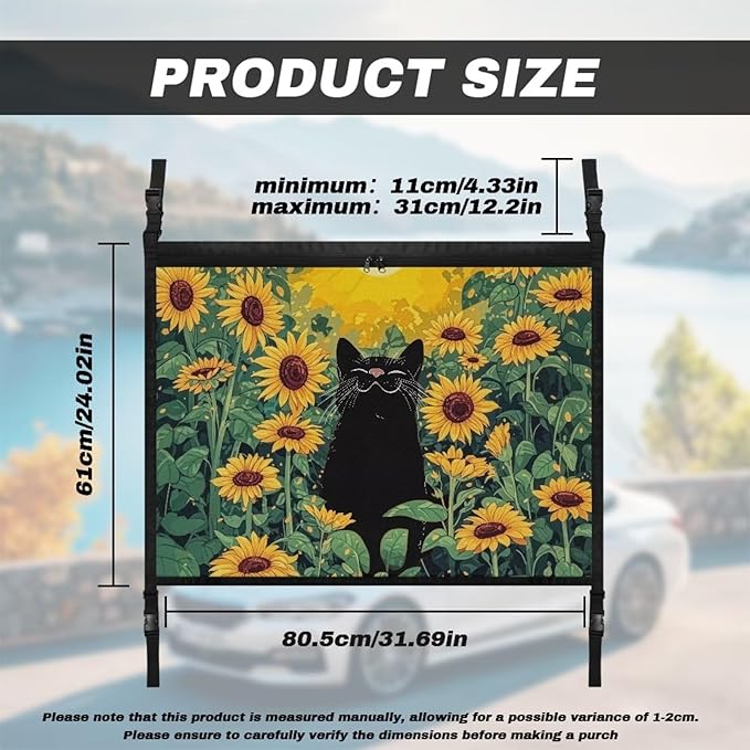 Generic Cat Sunflower Car Storage Mesh Organizer Ceiling Cargo Net Double-Layer Adjustable Zipper Truck SUVs Travel Road Trip Essentials Interior Organizer