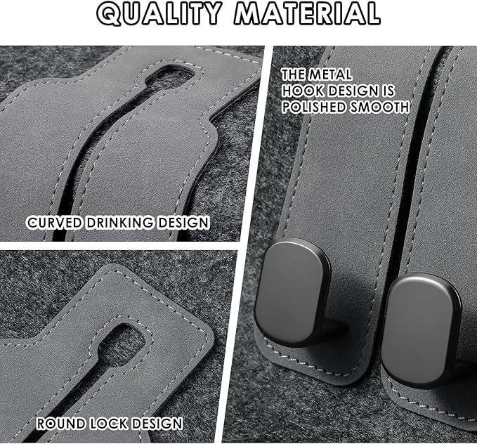 KINIVA Car Seat Headrest Storage Hooks, Set of 2, Suede PU Leather, Double Hooks (Grey)