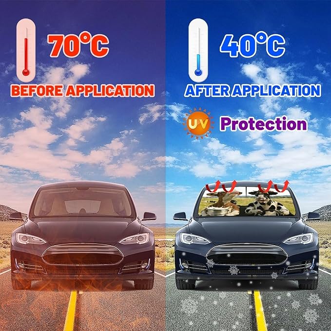Funny Cow Driving Car Sunshade Umbrella Fun Cow Drink Milk Windshield Sun Shade for Car Retractable Umbrella Sunshades for Front Window Sun Shades Cover Visor Portector Block UV Rays