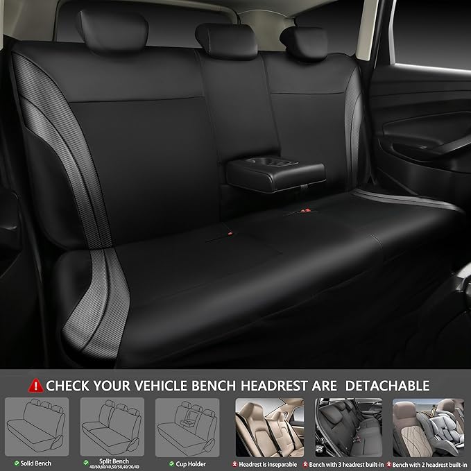 CAR PASS Premium Carbon Fiber Leather Car Seat Covers Full Set,Airbag Compatible,5mm Composite Sponge Inside,Sporty Universal Fit for SUV,Van,Sedan,Truck (Full Set,Black)