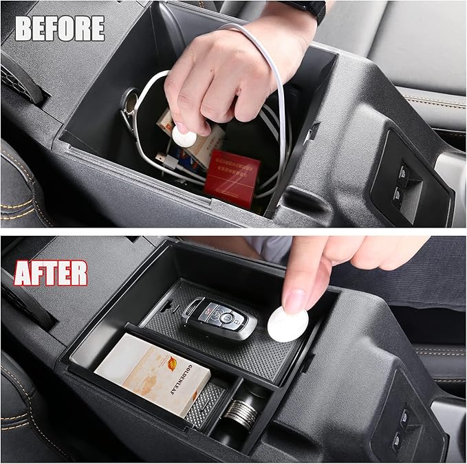 Mabett Center Console Organizer Tray for Ford Bronco Accessories 2024 2023 2022 2021, Armrest Storage Insert Box fit Bronco 2/4 Door with Non-Slip Mat（Not fits 2025 version）