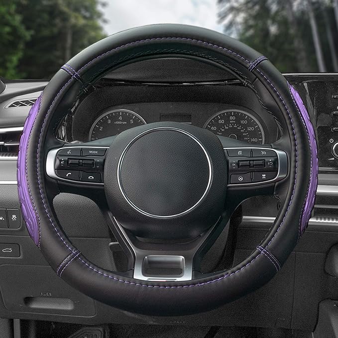 FH Group Ultra Grip Silicone and Faux Leather Steering Wheel Cover fits Most Cars, SUVs Purple