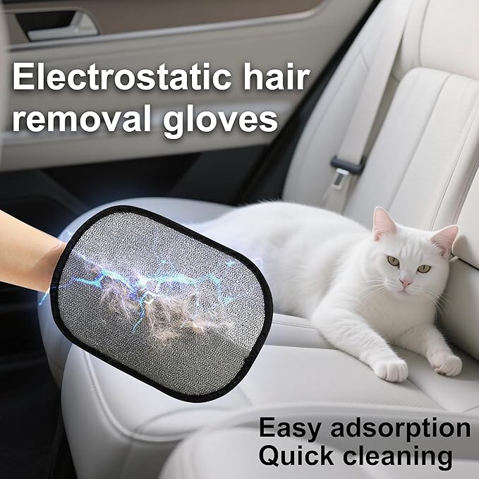 2-PCS Pet Hair Remover Gloves with A Hair/Lint Removal Tool, Reusable Magic Brush Pet Hair Removal Glove for Dogs & Cats, Remove Dog/Cat Hair from Couch, Carpet, Car Seat.