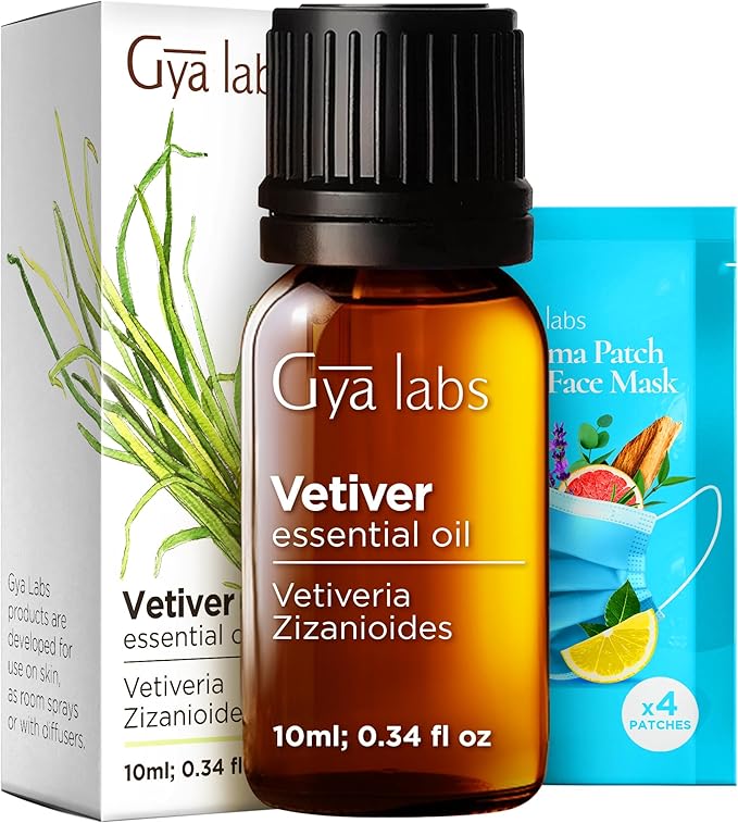 100% Pure Vetiver Essential Oil - 0.34 Fl Oz - Vetiver Oil for Hair, Skin, Diffuser, Aromatherapy & DIY Candle Making Scent