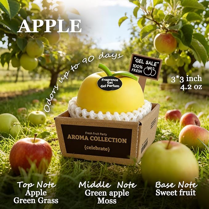 Banami Yellow Apple Air Freshener Gel, Decorative Odor Eliminator for Home, Car, RV, Bathroom, Pet Areas (Apple)