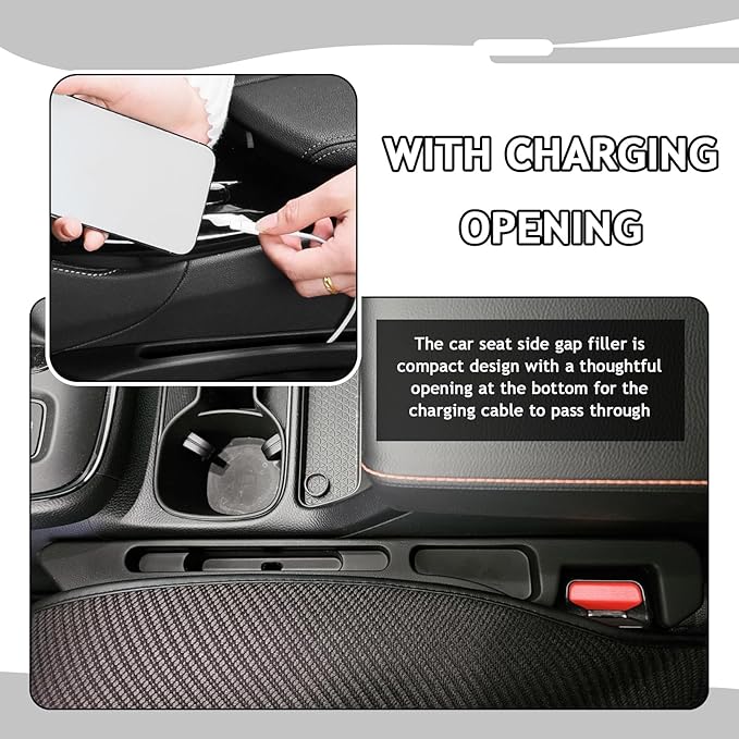 2PCS Car Seat Gap Filler Organizer with Deepened Storage Slots,2-in-1 Car Gap Seat Filler with Charging Opening for Avoiding Items Falling,Universal Cars Side Seats Gaps Fillers