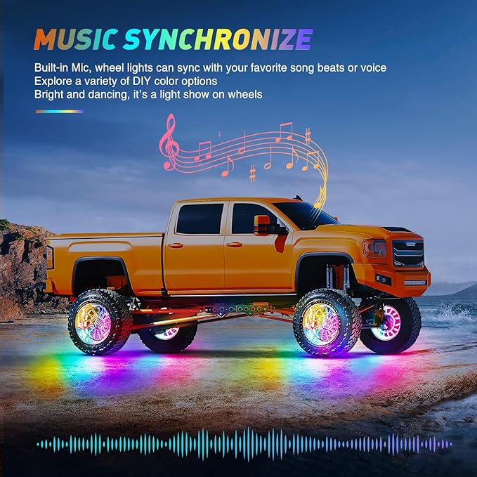 Nilight 4PCS 17.5inch Double Row Wheel Ring Lights Dream Color with APP and Remote Control Neon Lights w/Turn Signal and Braking Function Dual Row for Car Van SUV Truck
