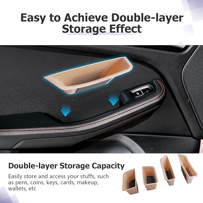 LUWU Door Tray Organizer Compatible with 2015-2025 Porsche Macan S/T/GTS Accessories Center Console Organizer Armrest Console Storage Box Insert Tray ABS Material Beige 4PCS (Not for Macan EV)