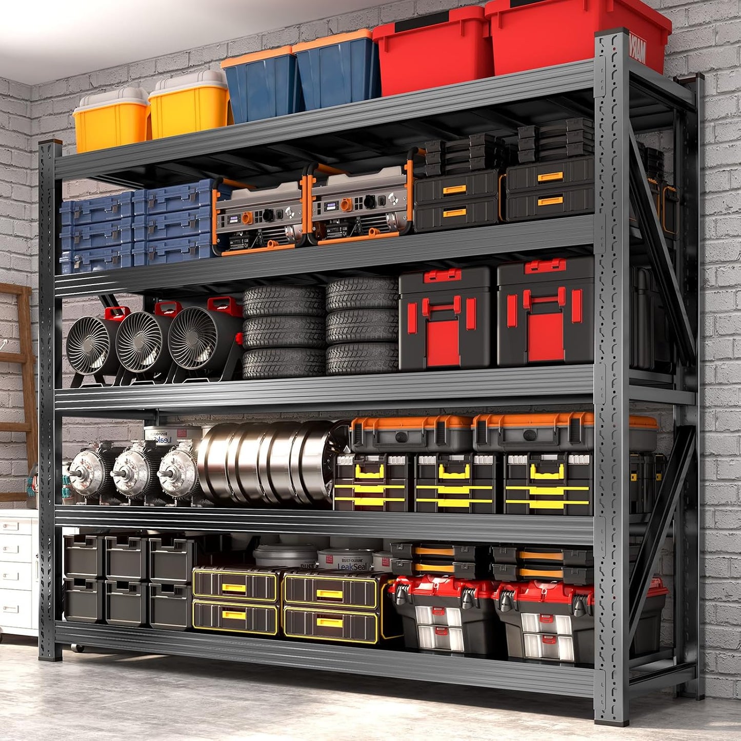 Metal Garage Shelving Heavy Duty, 5-Tier Adjustable Wire Storage Garage Shelves, 8000 LBS Loads Industrial Shelving Units for Garages, Warehouses, Kitchen, Black, 59" W x 24" D x 71" H,4 Pack