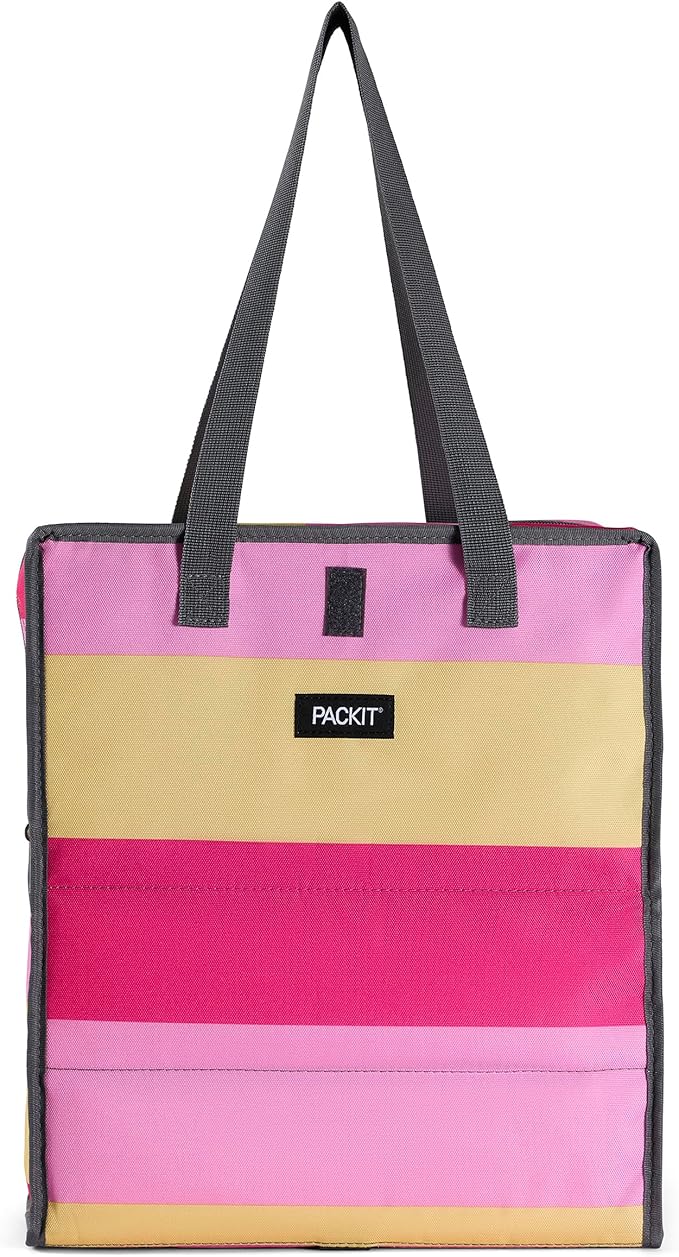 PackIt Freezable Grocery Tote, with EcoFreeze Technology, Foldable, Reusable, Zip Closure, Dual Handles