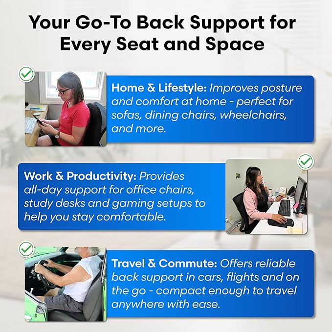 ERGO21 Lumbar Pillow Lower Back Support Cushion for Back Rest, Good Posture, Spine Pain, Long Sitting Hours at Chair, Office, Car Seat, Wheelchair, Large (18" W x 24”x 1.5”)