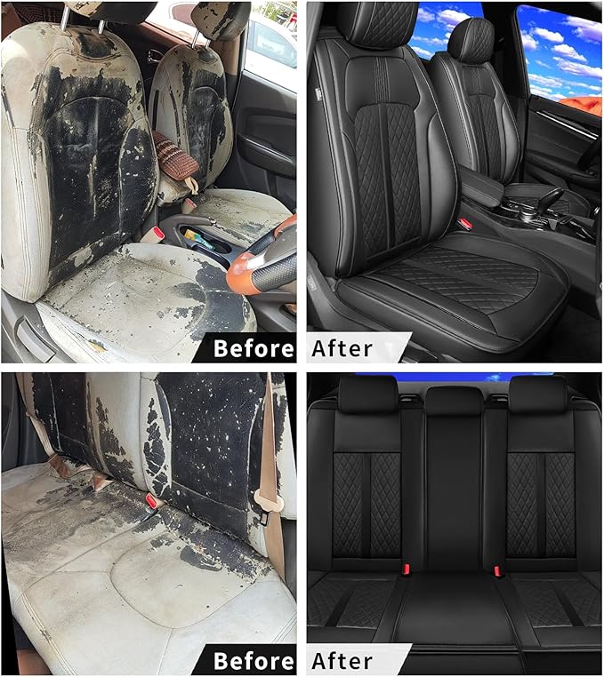 Fit Ridgeline Car Seat Covers for Honda Ridgeline 2007-2025 2026 - Premium Full Coverage Leather, Airbag Compatible, Waterproof & All Weather Seat Cushion Protector, Full Set, Black