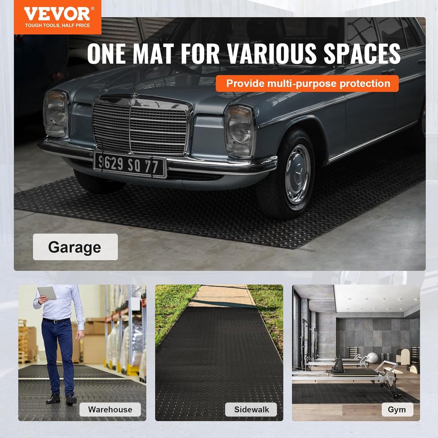 VEVOR Garage Floor Mats, 2 Rolls x 17 x 3.6 Ft PVC Garage Flooring Roll, Non-Slip Diamond Texture, 123.14 sq.ft Covering Space, Black Garage Mats for Under Cars, Garage Industry Gym