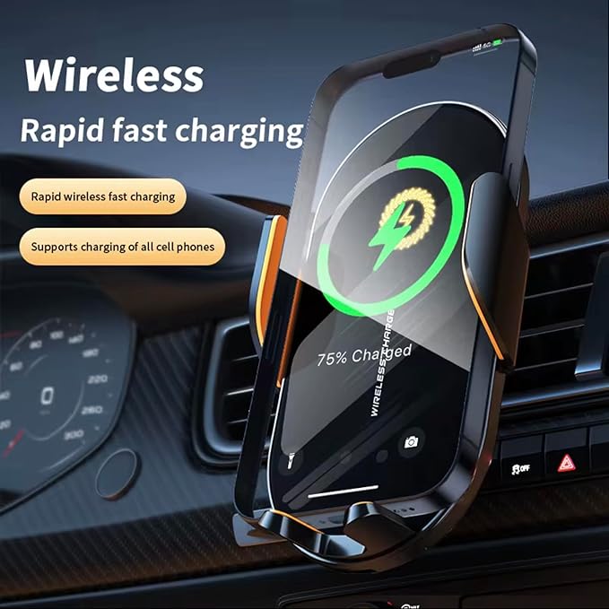 Car Vent Phone Holder - Wireless Fast Charging MagSafe Mount for iPhone and Android with Automatic Clamping, Built-in Battery and Sensors