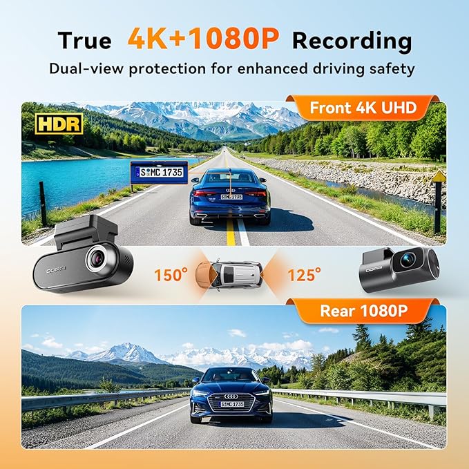 DDPAI 4K Dash Cam Front and Rear, 2160P+1080P Car Dash Camera, GPS 5G WiFi Dashcam for Cars, Free eMMC 32G Dual Storage Support 512G,Radar Motion Detection,Night Vision,72 Hour Parking Mode, N5 Dual