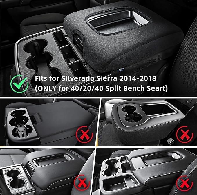 Center Console Cover Compatible with Chevy Silverado 2014 2015 2016 2017 2018 with 40/20/40 Jump Seat Console, Armrest Cover Protector for Middle Console, Car Accessories